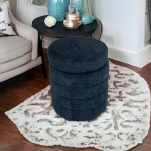 Storage ottoman in upholstered in Black Boucle Fabric