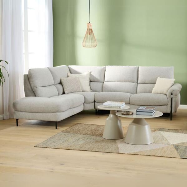 High back Fabric Corner Chaise with built in electric recliner