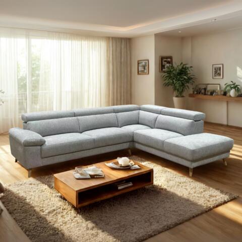 Fabric Corner Chaise with flip-up headrests