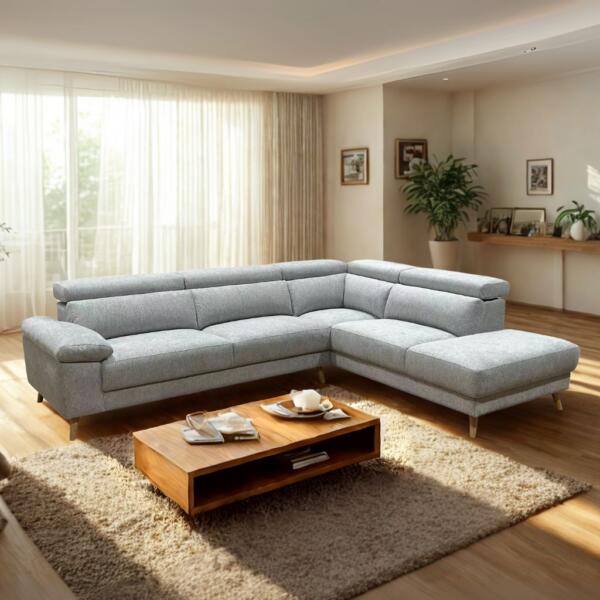 Fabric Corner Chaise with flip-up headrests