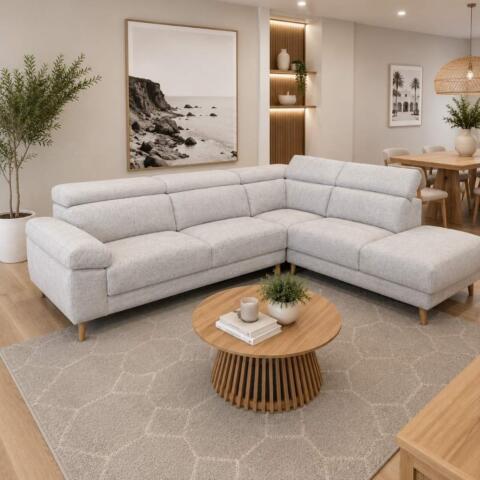 Fabric Corner Chaise with flip-up headrests