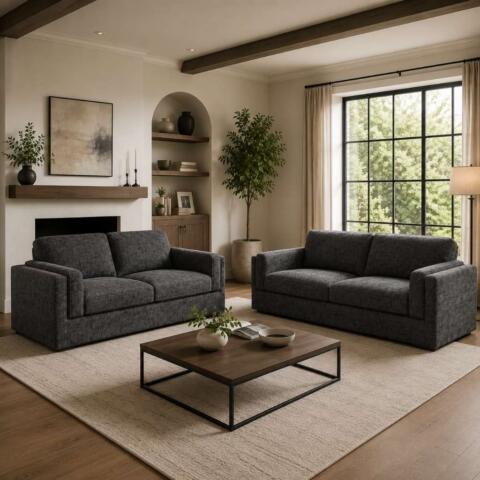Large Plush Sofa Set in deluxe, dark fabric