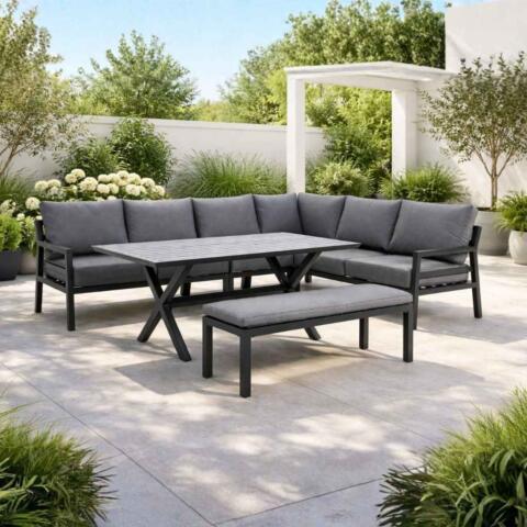 Mantua Corner Suite With Table & Bench - Charcoal