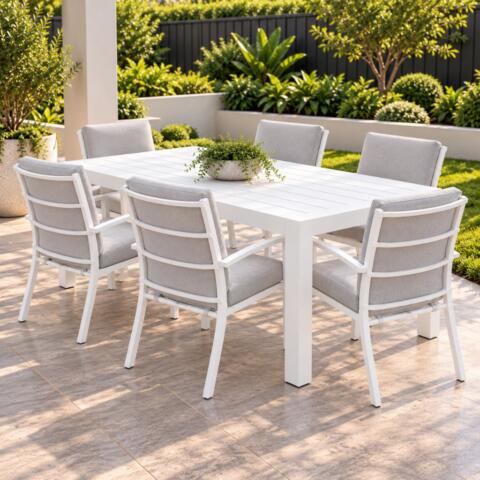 Matzo 7pce High Back Dining - White