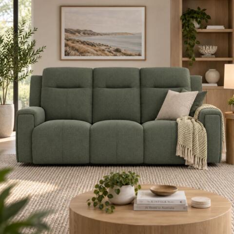 United 3 Seater Fabric Green