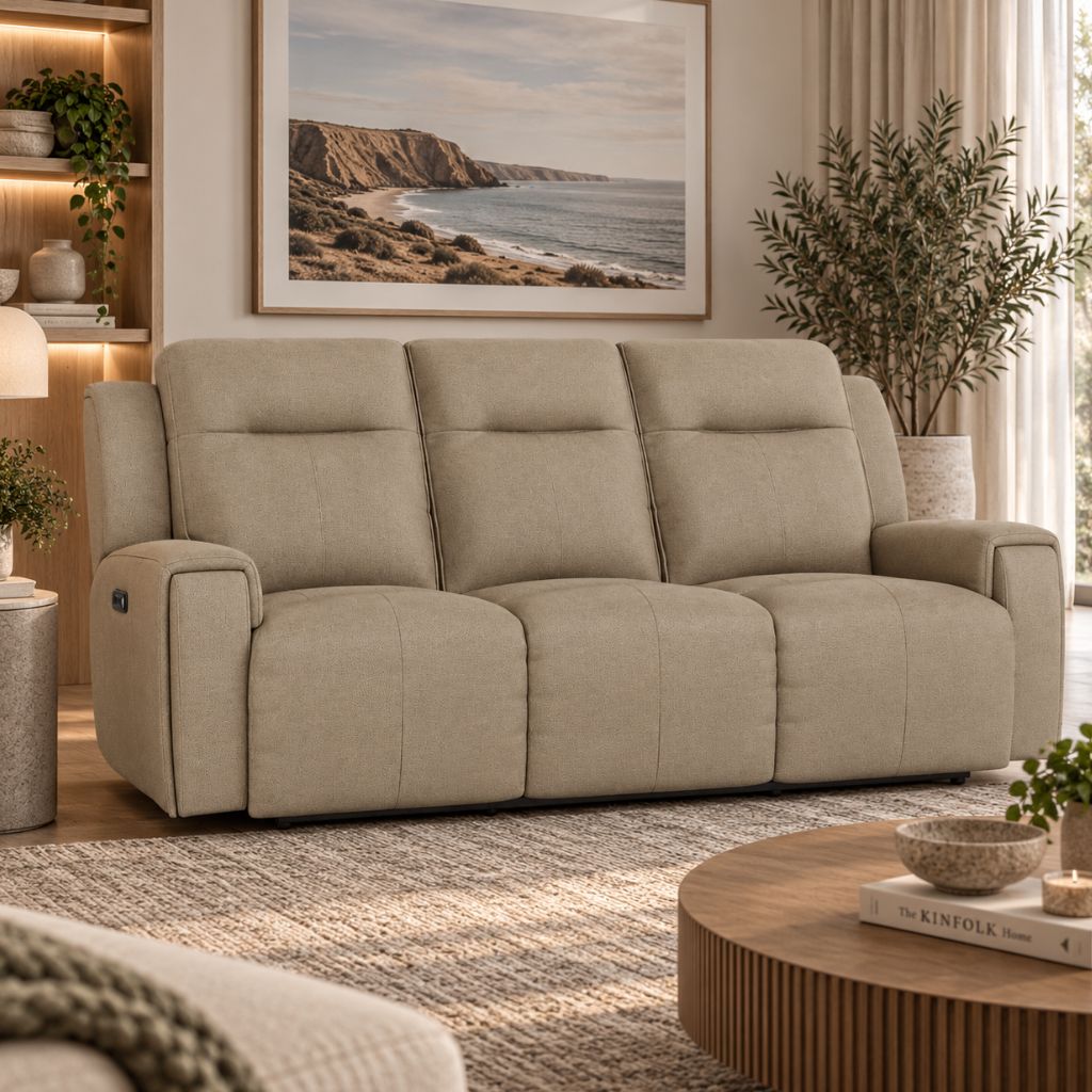 United 3 Seater - Prem Leather Pebble